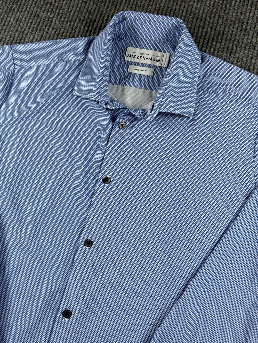 Mizzen & Main Leeward Trim Fit Button Up Mens L Long Sleeve Blue White Geometric